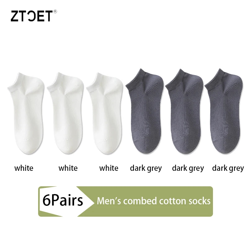 6Pairs High Quality Men Combed Cotton Socks Short Breathable Odor proof and antibacterial Business Spring Summer for Male sock