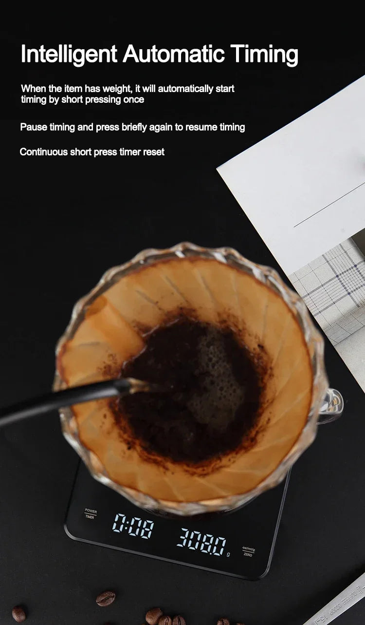 1Set Electronic Coffee Scale with Silicone Pad Digital Coffee Scale with Timer LED Display USB Charging Home Cafe Use Good Gift