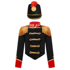 Girls Boys Halloween Nutcrackers Costume Set Drum Trumpet Team Tassel Jacket Coat Hat for Drummer Performance Circus Ringmaster