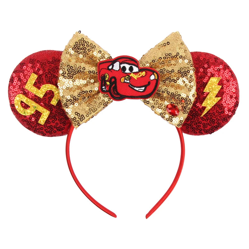 Disney Pixar Cars Kawaii Ear Headbands for Adults Lightning McQueen Hairband Cars on The Road Headwear Girl Bow Hair Accessories