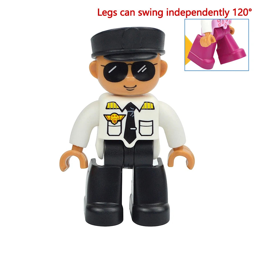 Big Size Figures Building Block Doll Family Farmer Pirate Worker Doctor Policemen Large Brick Compatible Build House Duploes Toy