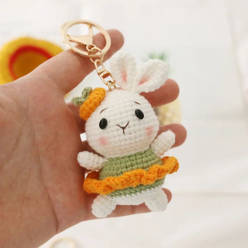 Creative Small Animal Doll Handmake Crochet Keyrings For Bag Pendant Cartoon Puppy Keychain Knitting Animal Doll Keyring Custom