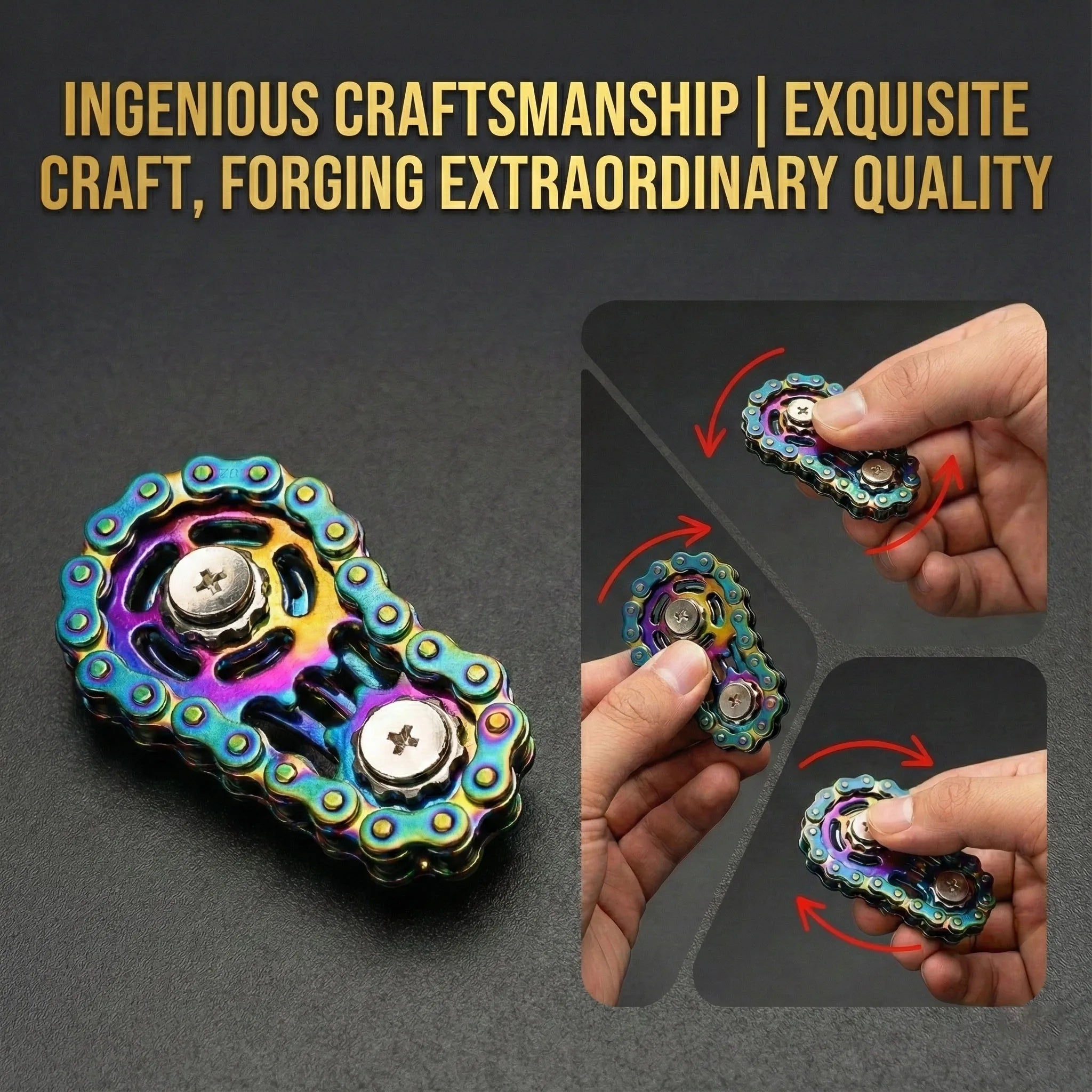 Rainbow Fidget Spinner Zinc Alloy Mechanical Bike Chain Gear Sprocket Flywheel Silent Hand Spinner Iridescent Colorful Stress