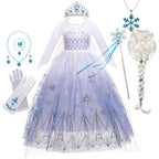 Disney Kid Girls Cosplay Frozen Elsa Mesh Costumes Snow Queen Elsa Princess Long Dress Halloween Party Carnival Clothes Vestido