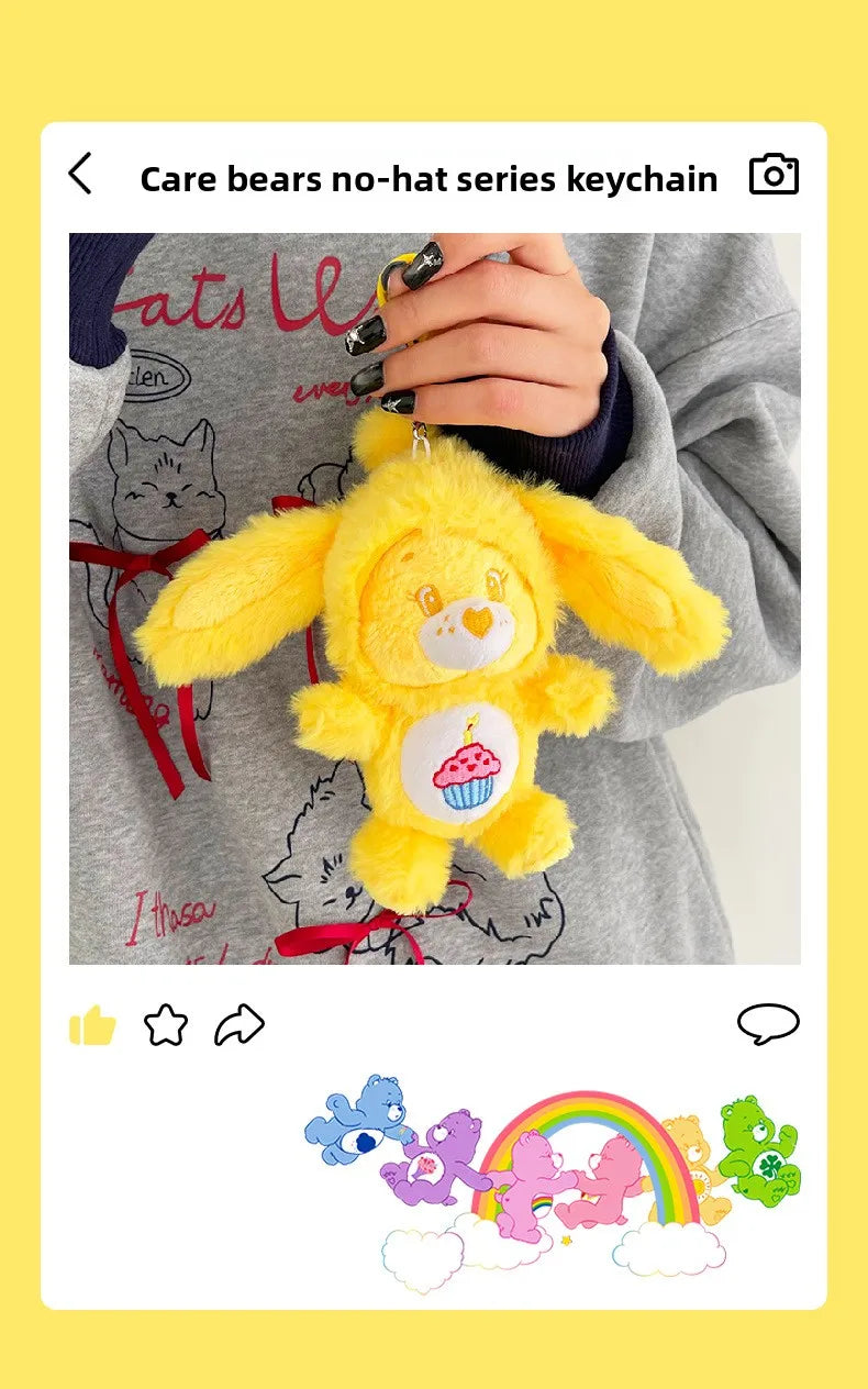 Cute Carebears Plush Keychain Rabbit Hat Key chain Rainbow Bear Doll Schoolbag Doll Birthday Gift Room Decor