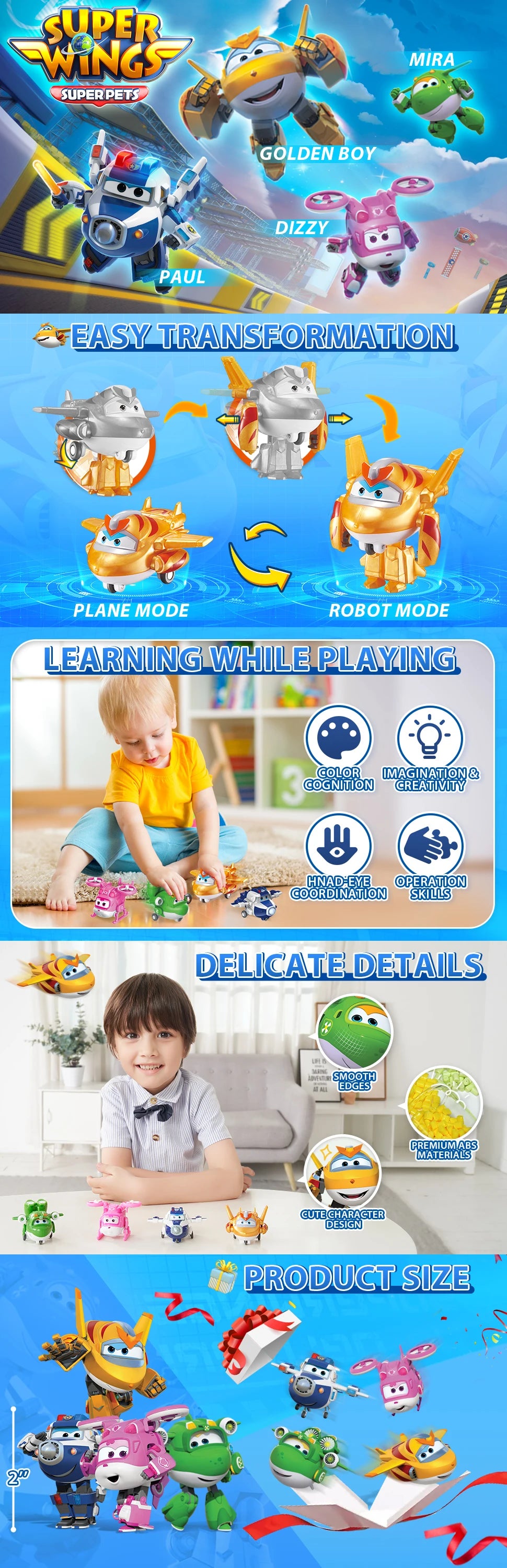 Super Wings Toys, Transformable Toys 2 Inch, Airplane Toy for Kids 3-5 Years Old, 15 Packs Transforming Jet Playset, Real Mobile