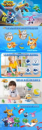 Super Wings Toys, Transformable Toys 2 Inch, Airplane Toy for Kids 3-5 Years Old, 15 Packs Transforming Jet Playset, Real Mobile