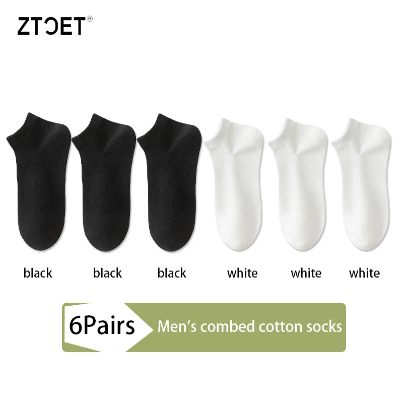 6Pairs High Quality Men Combed Cotton Socks Short Breathable Odor proof and antibacterial Business Spring Summer for Male sock