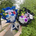 Genuine My Melody Kuromi Cinnamoroll Hellokitty Plush Dolls With Crochet Flowers Creative Handmade Sanrio Bouquet Gifts For Girl