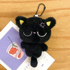 Cute Mini Black Cat Pendant Keychain Cartoon Plush Kitten Doll Charms With Beaded Chain Cuddly Black Kitten For Boys Girls Gifts