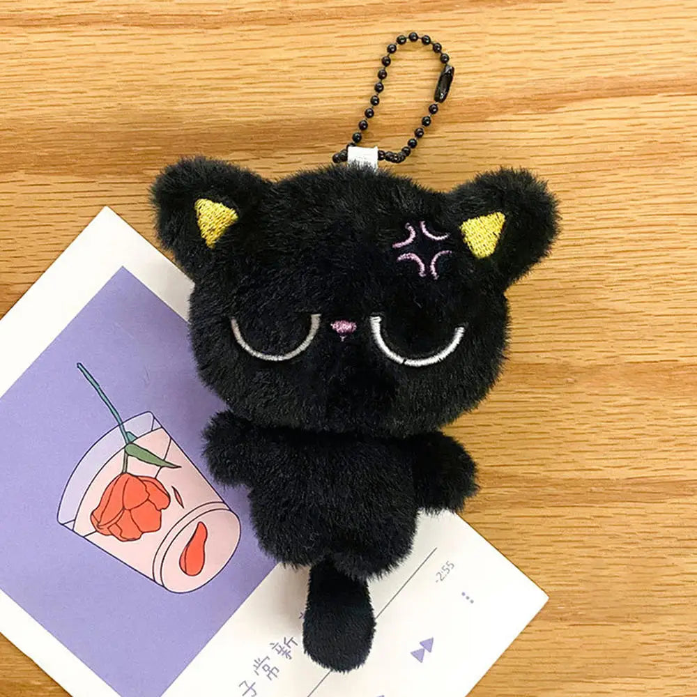 Cute Mini Black Cat Pendant Keychain Cartoon Plush Kitten Doll Charms With Beaded Chain Cuddly Black Kitten For Boys Girls Gifts