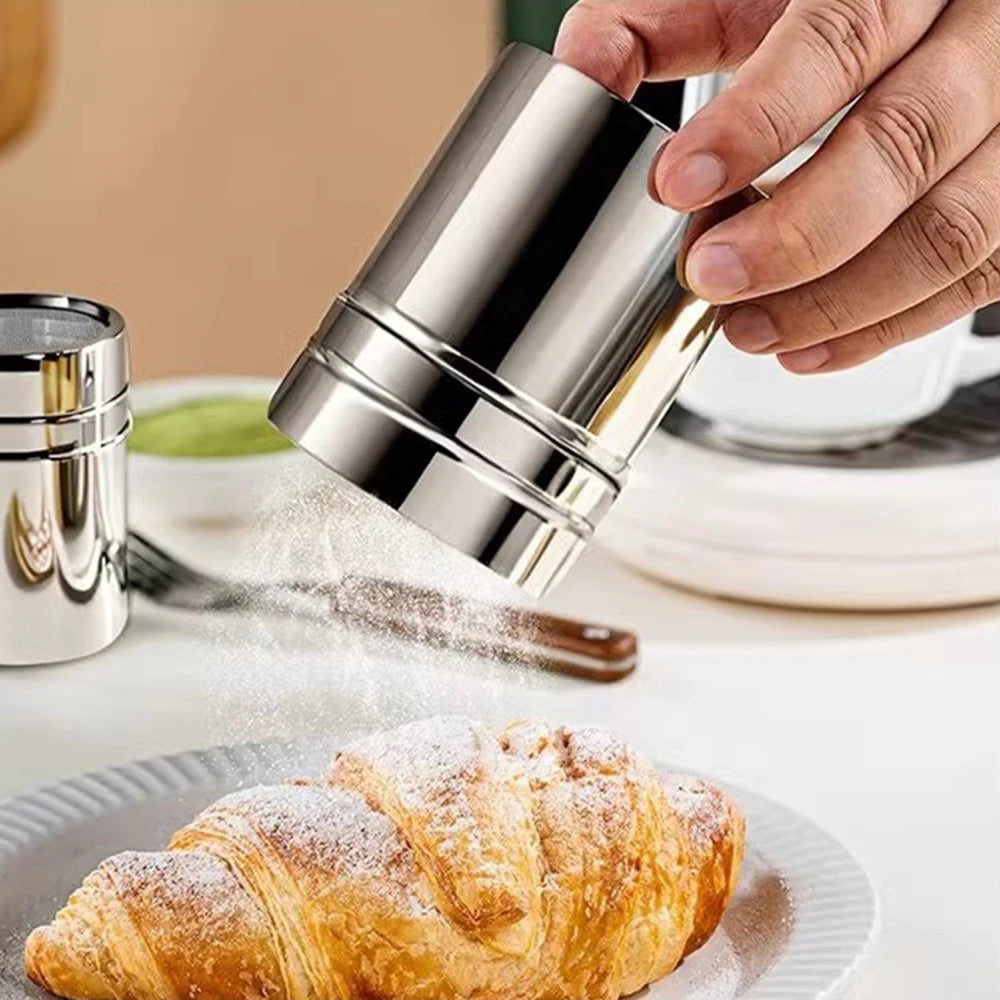 Duster With Cover Cocoa Powder Coffee Stainless Steel Duster Fine Mesh Bucket Seasoning Bottle Home Kitchen