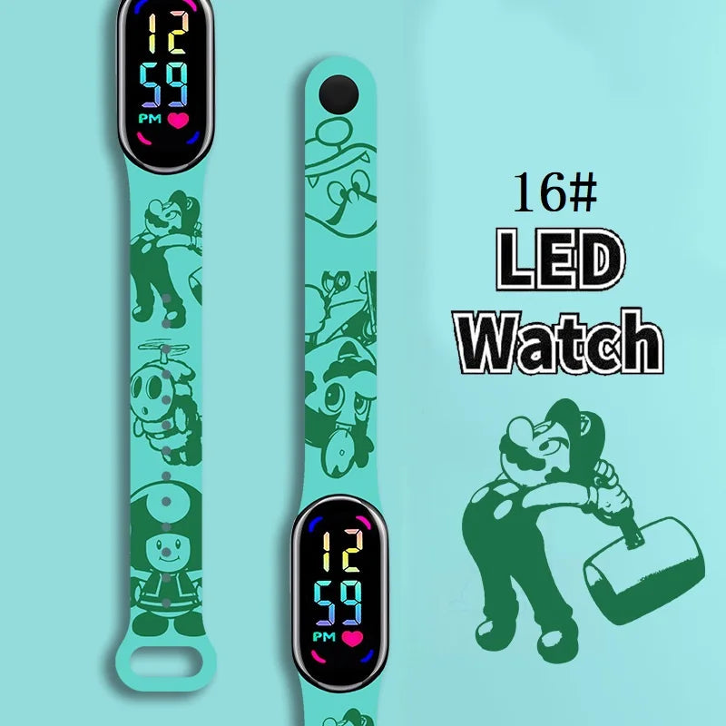 Mario Bros Digital Watch for Kids Waterproof Sport Wristband Luigi Princess Peach Yoshi Bowser Action Figures Children