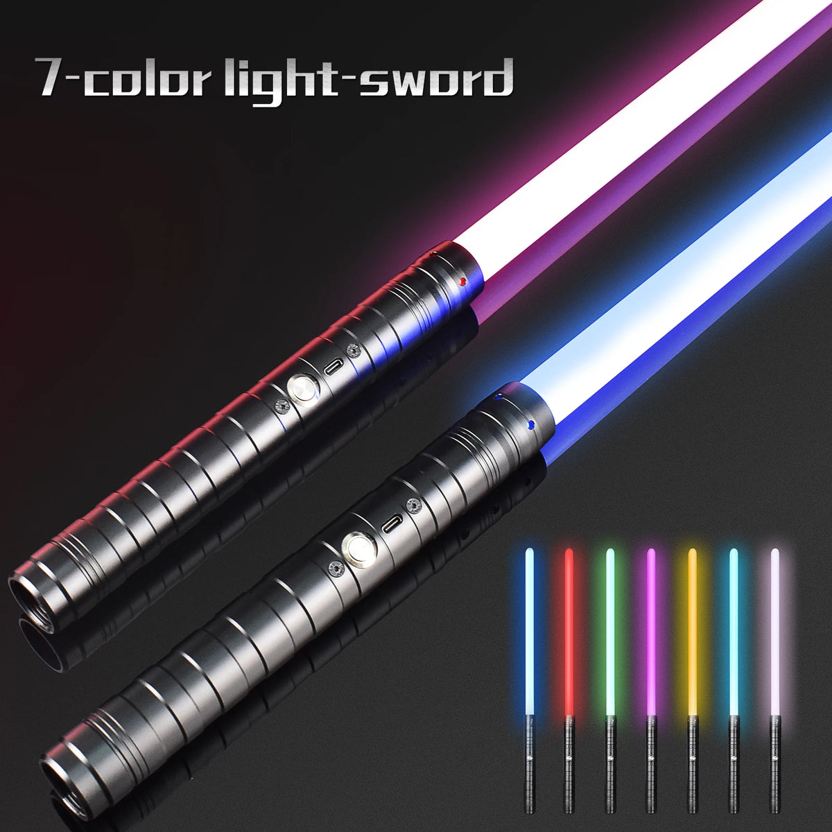 RGB Metal Lightsaber Dueling Smooth Swing Sword Sabre De Luz 7  Color Changing With Sounds  Flashing Toy