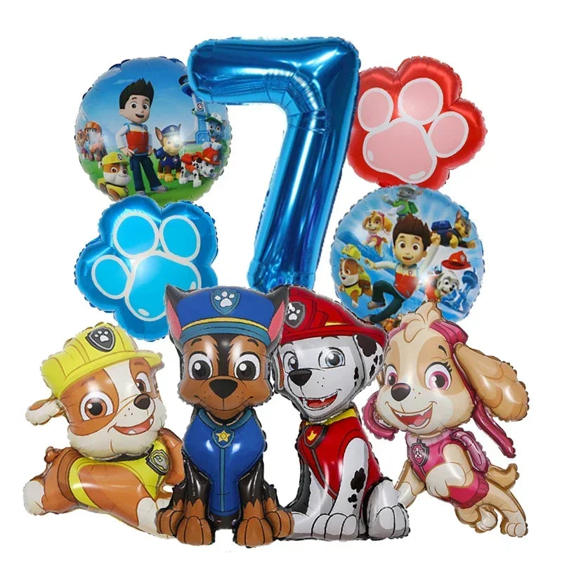 9pcs Cartoon Paw Patrol Dog Chase Balloon Birthday Decoration Number Aluminum Balloons Set Kids Party Supplies Gift Favor Decor