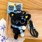 Cute Mini Black Cat Pendant Keychain Cartoon Plush Kitten Doll Charms With Beaded Chain Cuddly Black Kitten For Boys Girls Gifts