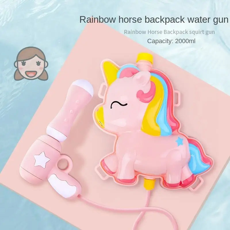 Children's Backpack 2000ml Water Gun Pull Type Large Capacity Storage Summer Funny Parent Interactive Cartoon Backpack Water Gun