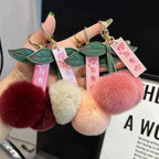 Keychain Key Fob Bag Pendant Fluffy Cherry Keyring Bag Hanging Leaf Artificial Rabbit Fur Ball Key Holder Plush Bag Accessories
