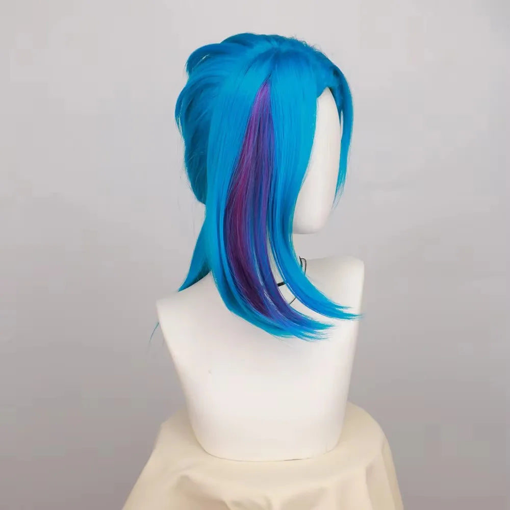 LOL Jinx Cosplay Wig Long Braided Blue The Loose Cannon Wig with Blue Braid Heat Resistant Synthetic Hair Anime Wigs