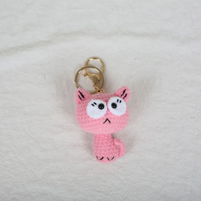 Small Cat Crochet Keychain Handmaking Crochet Cute Kitten Keyrings For Bag Pendant Knitting Animal Doll Keychain For Gift Custom