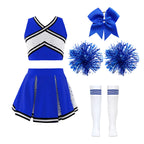 Girl Cosplay Cheerleader Costume Cheerleading Uniform Outfit Sequins Crop Top Skirt with Socks School Girls Dancewear Sets