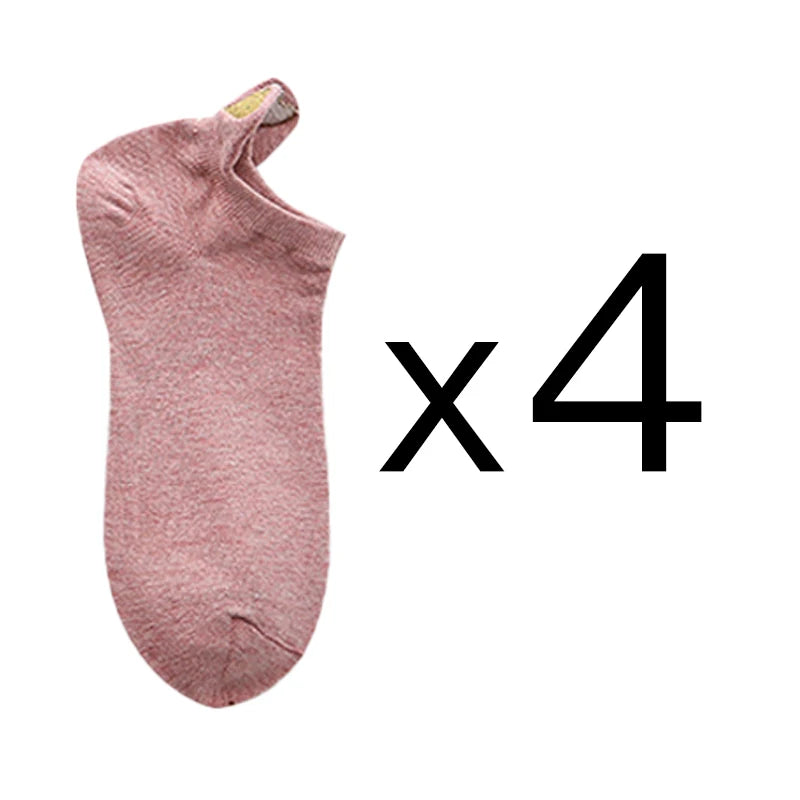 4 Pairs Lot Fashion Socks Women 2026 New Spring Cotton Color Novelty Girls Cute Heart Embroidery Casual Funny Ankle Socks Pack