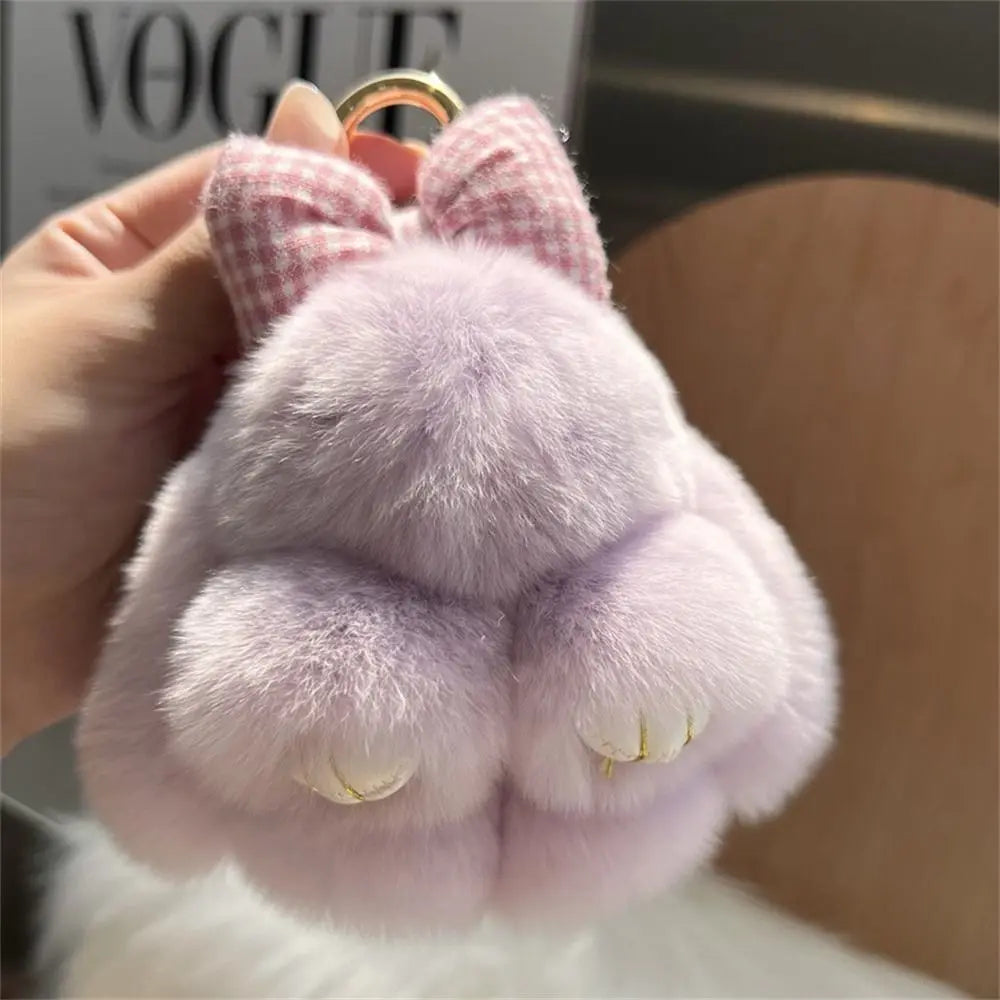 Plush Key Chains Bag Hanging Pendant Car Key Ring Mini Rabbit Hair Bow Bag Strap Cute Bunny Couple Keychain