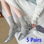 5 Pairs/Lot Women Hollow Mesh Tube Socks Ear Fungus Edge Socks Ins Trendy Spring Summer Loose Mouth Thin Style Girls Pile Socks