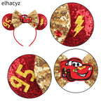 Disney Anime Cars Ears Headbands Women Sequins Bow Hairband Girls Pixar 95 Lightning McQueen Hair Accessories Kids Headwear Gift