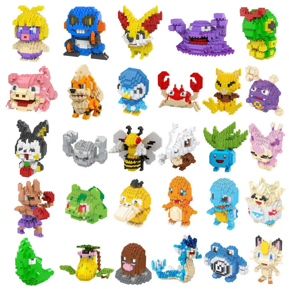 Pokemon Building Blocks Small Cartoon Mini Block Pikachu Charizard Eevee Mewtwo Anime Assemble Action Model Dolls Boys Toys