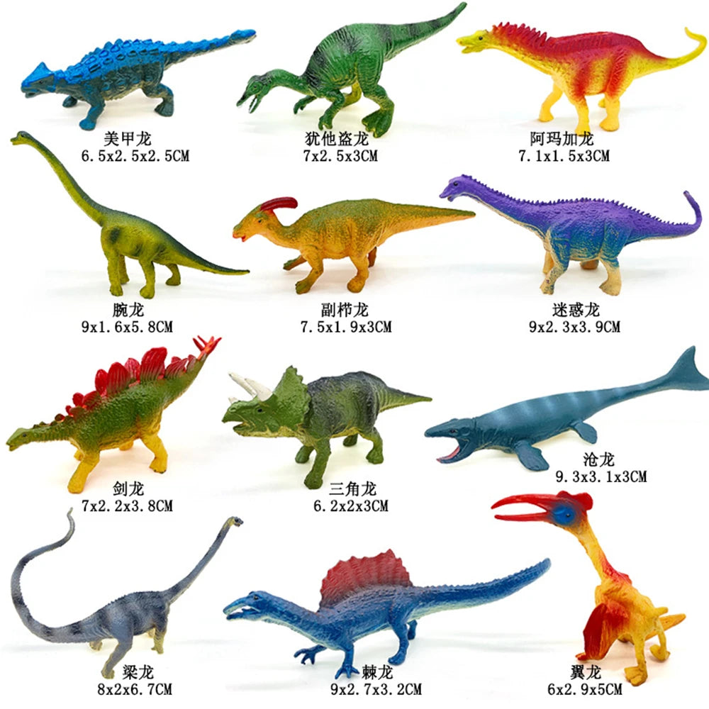 12pcs/set Updated Simulated Solid Dinosaurs Toy Model Realistic Brachiosaurus Tyrannosaurus Rex Toys For Children Christmas Gift