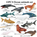 Oenux Montessori Miniature Lion Shark Horse Dinosaur Animals Model Set Action Figures Figurine Zoo Cute Education Kids Toy Gift
