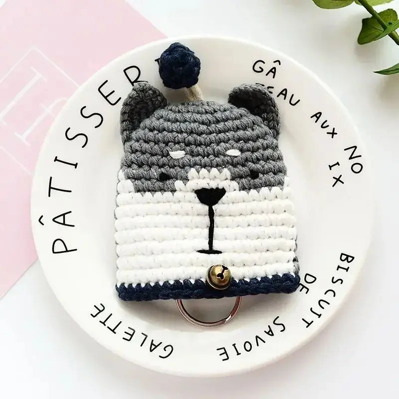 Cute Animal Doll Crochet Keychains For Keys Storage Funny Puppy Series Knitted Bag For Car Keys Holder Keyrings Custom Wholesale