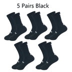 5 Pairs Cycling Socks Men Letter Breathable Bicycle Sport Running Socks Mid Tube Compression Outdoor Racing MTB Road Bike Socks