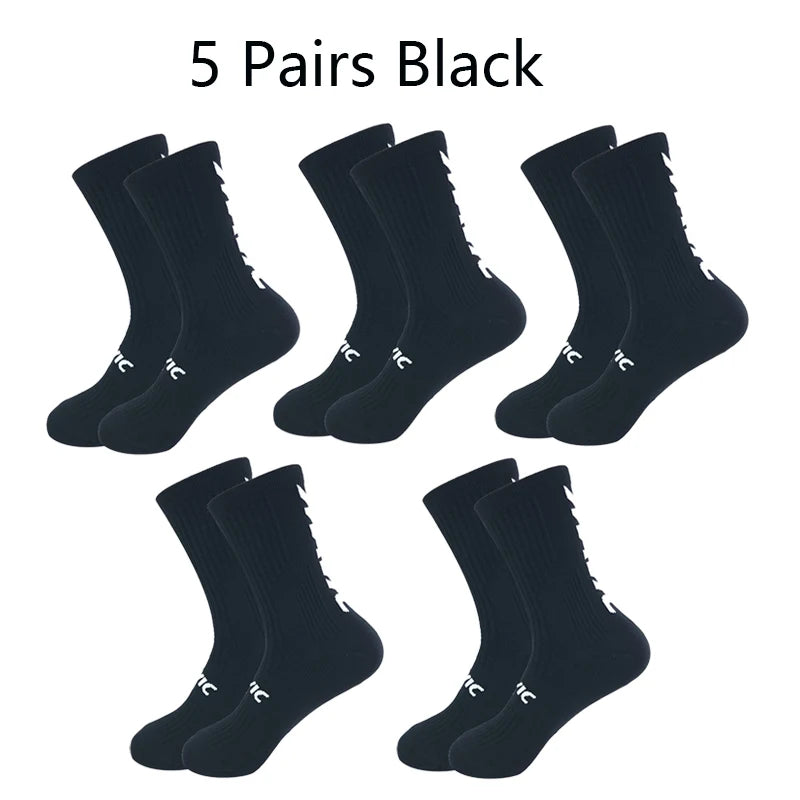 5 Pairs Cycling Socks Men Letter Breathable Bicycle Sport Running Socks Mid Tube Compression Outdoor Racing MTB Road Bike Socks