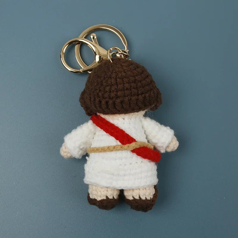 Creative Jesus Design Crochet Keychain For Couple Gift Handmaking Knitted Jesus Doll Keyrings For Bag Pendant Custom Accessories