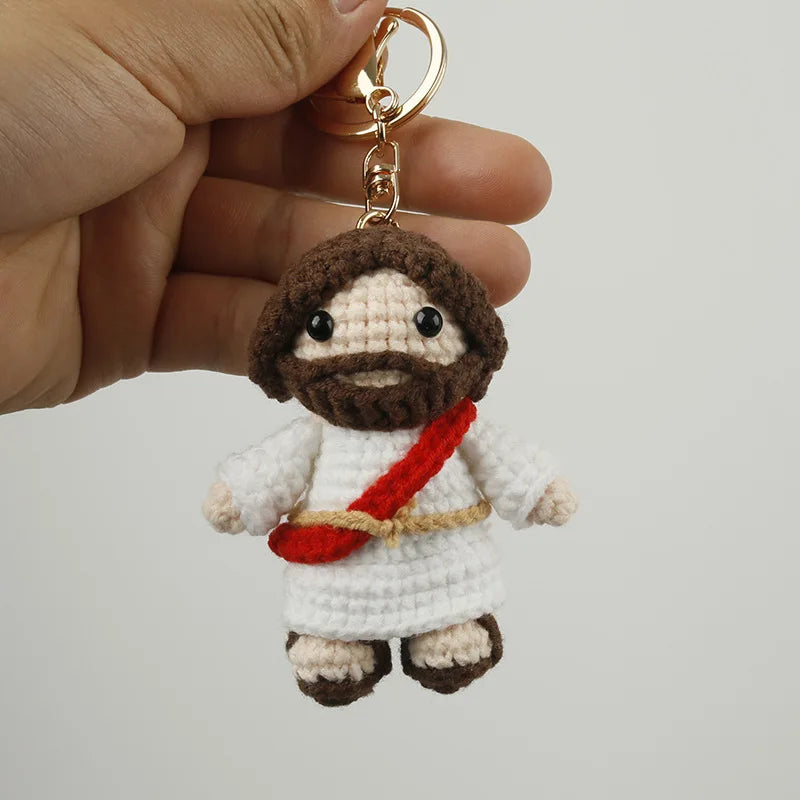 Creative Jesus Design Crochet Keychain For Couple Gift Handmaking Knitted Jesus Doll Keyrings For Bag Pendant Custom Accessories
