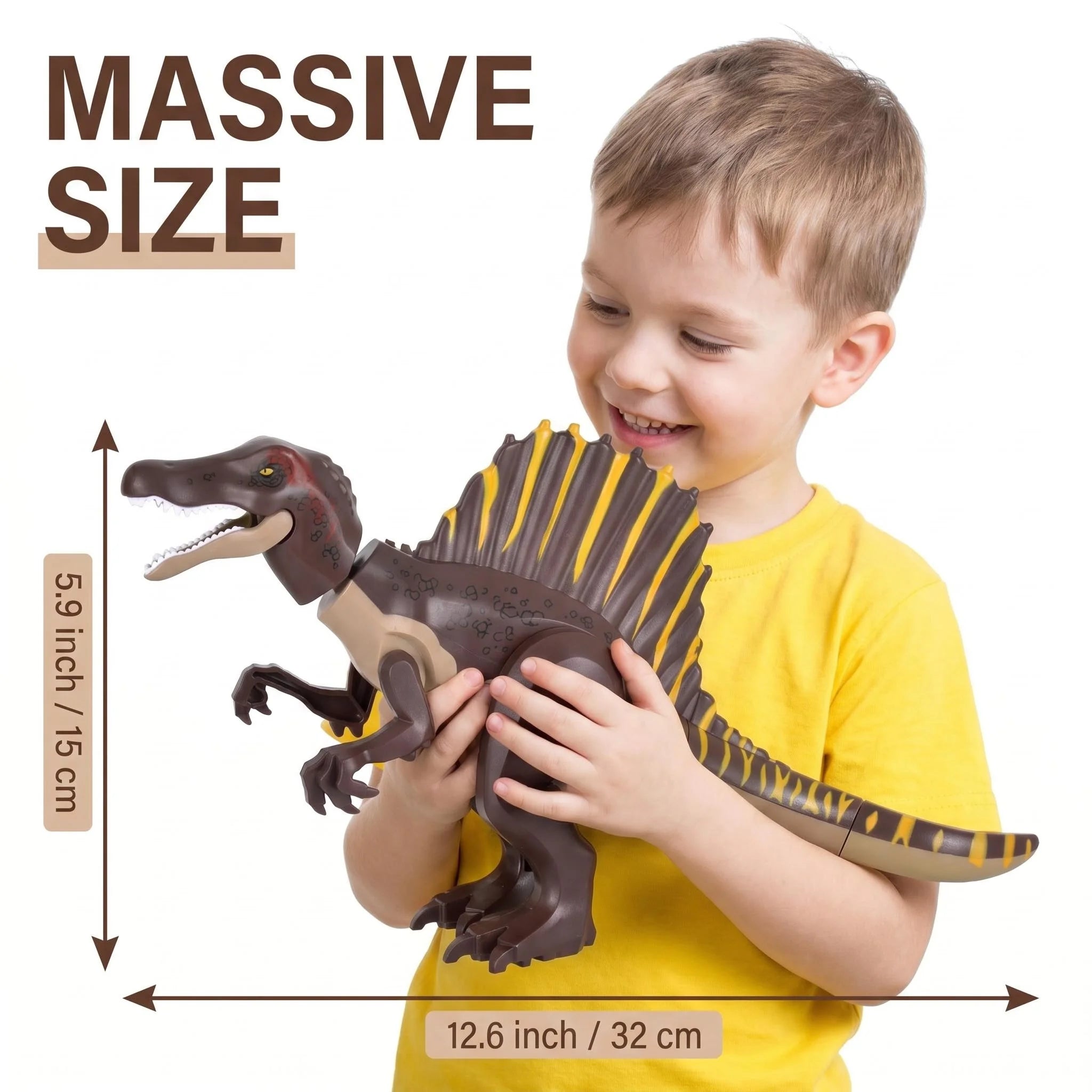 Jurassic Large Spinosaurus Dinosaur World Building Block Figure Movable Joint Prehistoric Animal Model Educational Assemble Toy