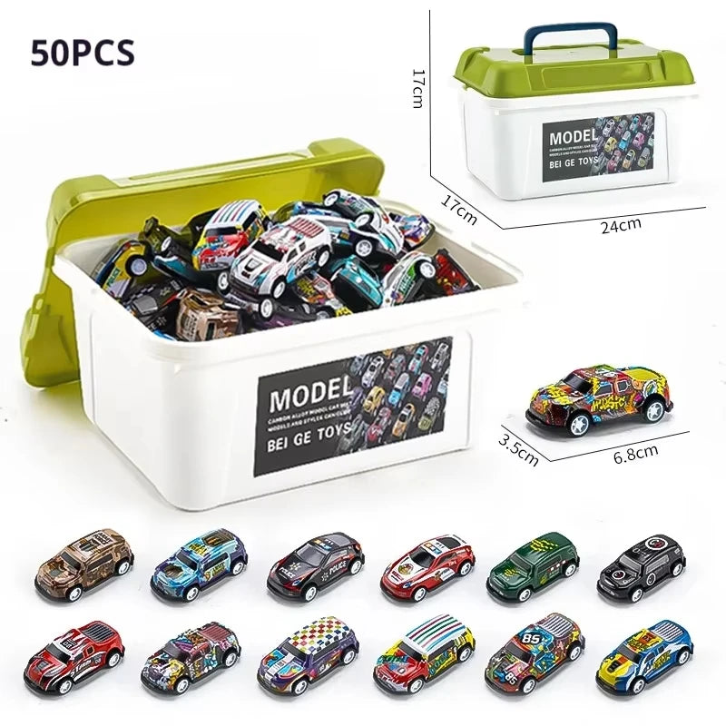 30 - 50PCS Mini Alloy Cars Model Set with Storage Box Diecast Pull-Back Vehicle Toys for Boys, Gift for Christmas, Birthday Gift