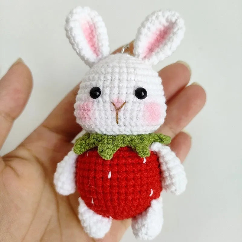 Cute Mushroom Rabbit Crochet Keychains Handmaking Crochet Cartoon Rabbit Doll Keyring For Bag Pendant Knitted Animal Doll Custom