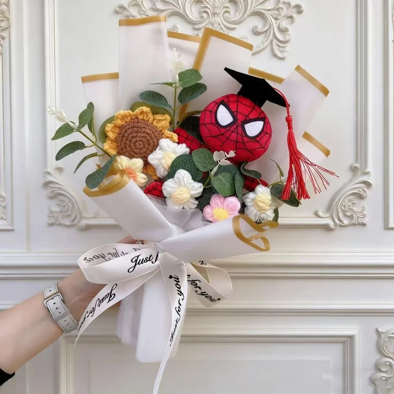 Amine Super Hero Spider-Man Stuffed Plush Dolls Creative Handmade Bouquets for Boys Graduation Christmas Birthday Gifts