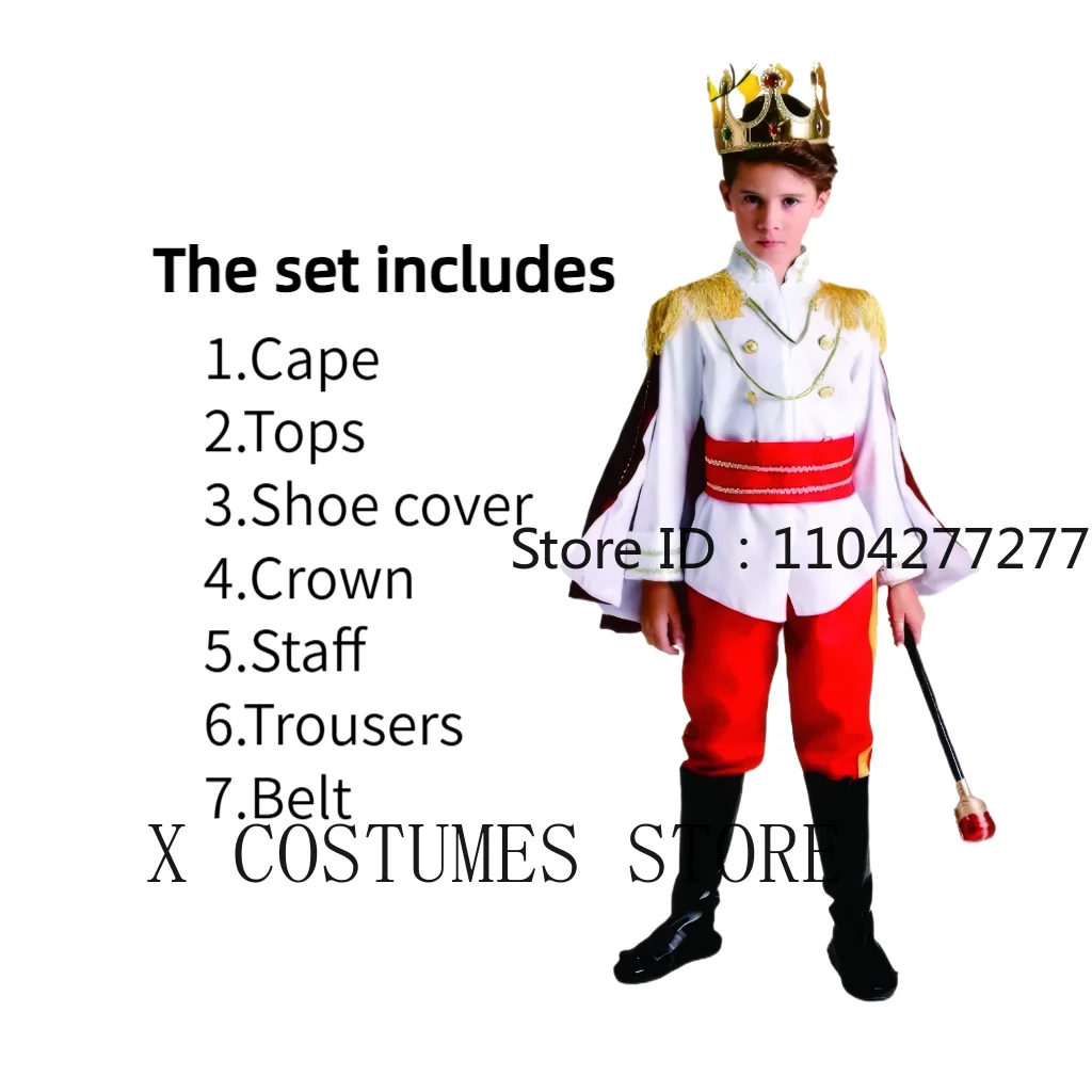 Boy's King Prince Cosplay Costume Prince Crown Scepter Cloak Royalty Suit Halloween Birthday Carnival Costumes Fancy Dress Up