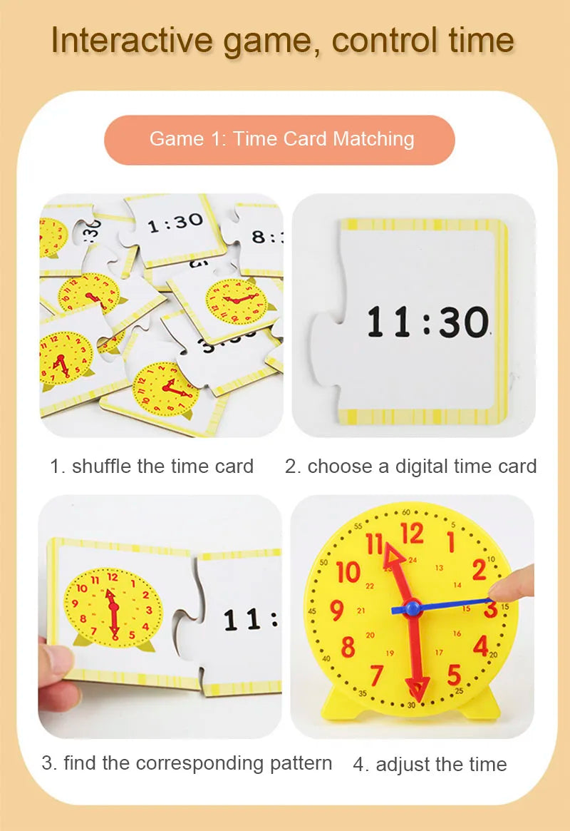 Children Montessori Clock Educational Toys Hour Minute Second Cognition Matching Puzzle Toys Kids Early Preschool Teaching Aids