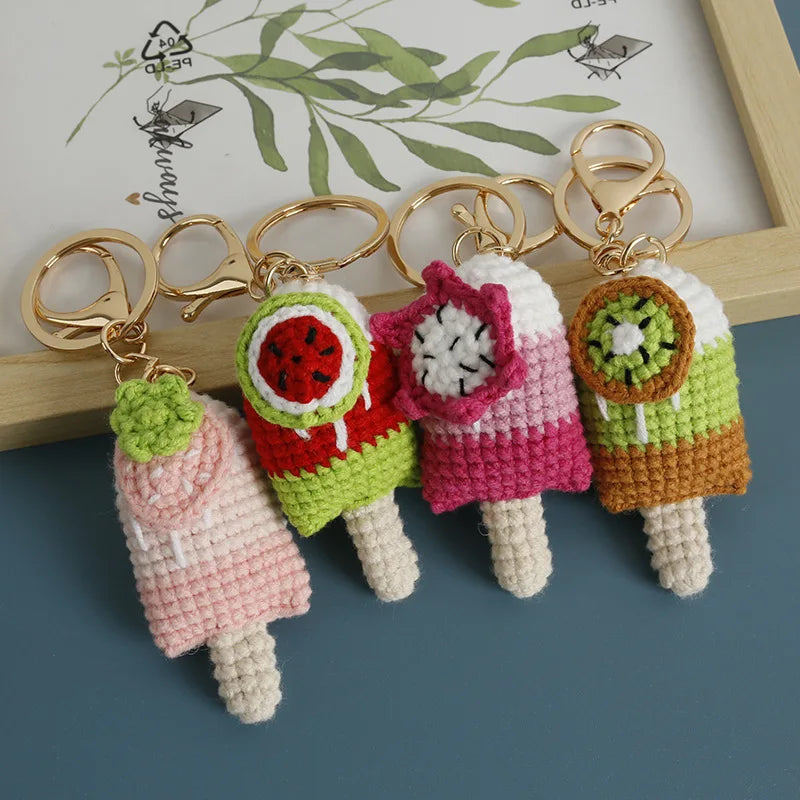 Handmaking Crochet Ice Cream Keyrings Wholesale Sweet Ice Cream Cone Series Crochet Keychain For Bag Pendant  Custom Accessories