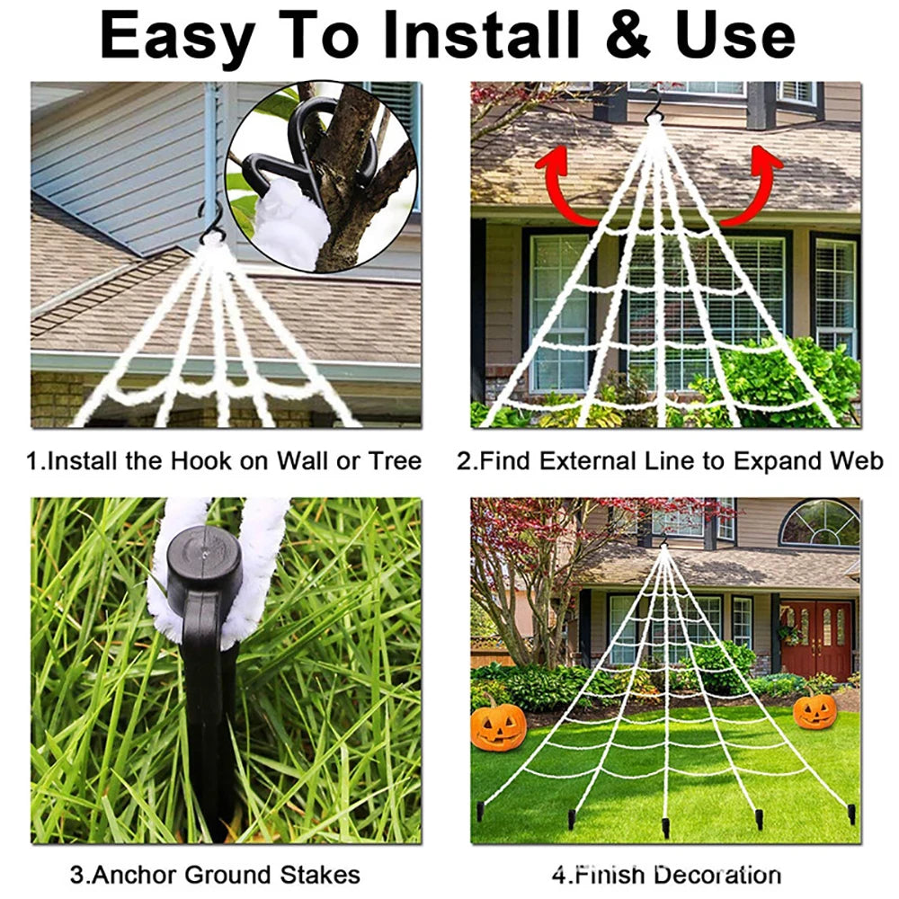 Halloween Triangle Spider Web,5m Large Plush Simulation Spider Web,Haunted Home Outdoor Yard Decoration Props