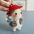 Cute Mushroom Rabbit Crochet Keychains Handmaking Crochet Cartoon Rabbit Doll Keyring For Bag Pendant Knitted Animal Doll Custom