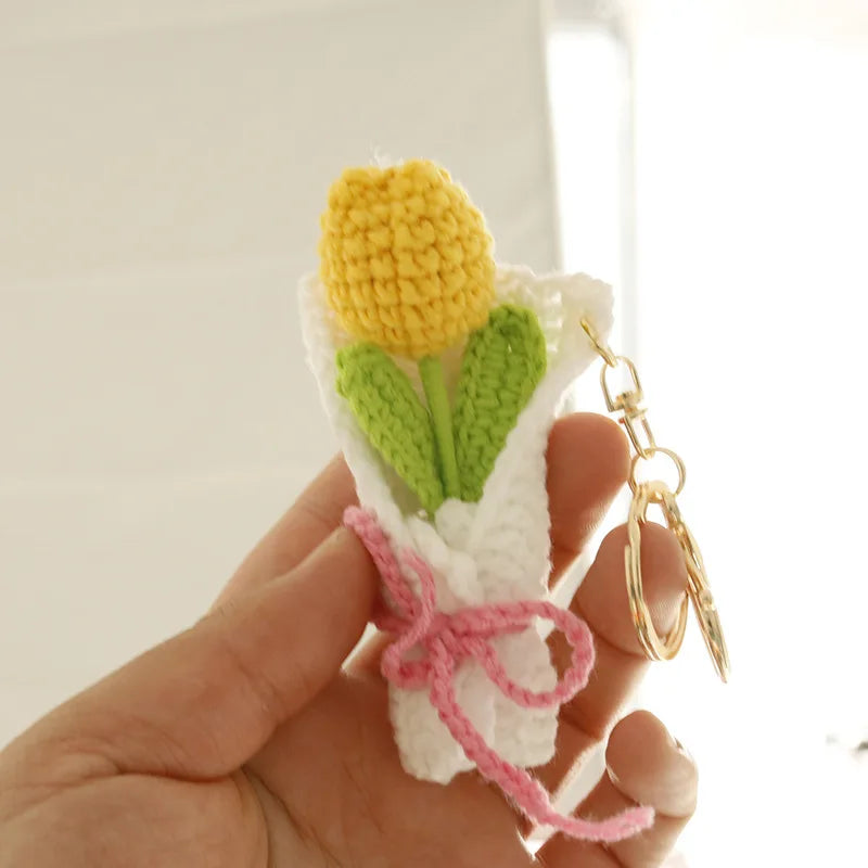 Exquisite Bouquet Series Crochet Keyrings Wholesale Handmaking Bouquet Keychain For Bag Pendant Knitting Flower Keyrings Custom