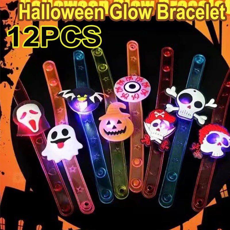 10/20PCS Cute Halloween Glowing Rings Glow Bracelet Christmas Ghost Pumpkin Snowman Child Kids Gift Halloween Party Decoration