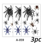 Halloween Spider Temporary Tattoo Stickers Waterproof Fake Scary Tattoo Sticker for Party Festival Body Face Arm Makeup 8pattern