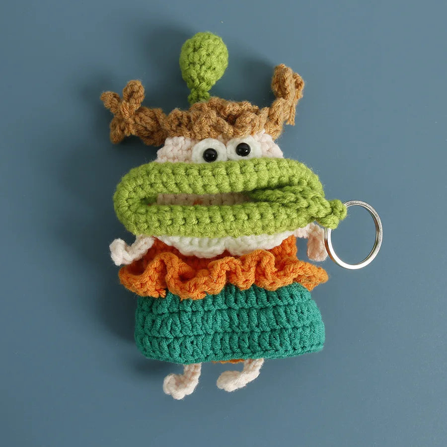 Funny Crochet Keychains Knitting Cute Sausage Mouth Doll Key Holder Knitted Storage Bag Keyrings For Car Keys Wholesale Custom